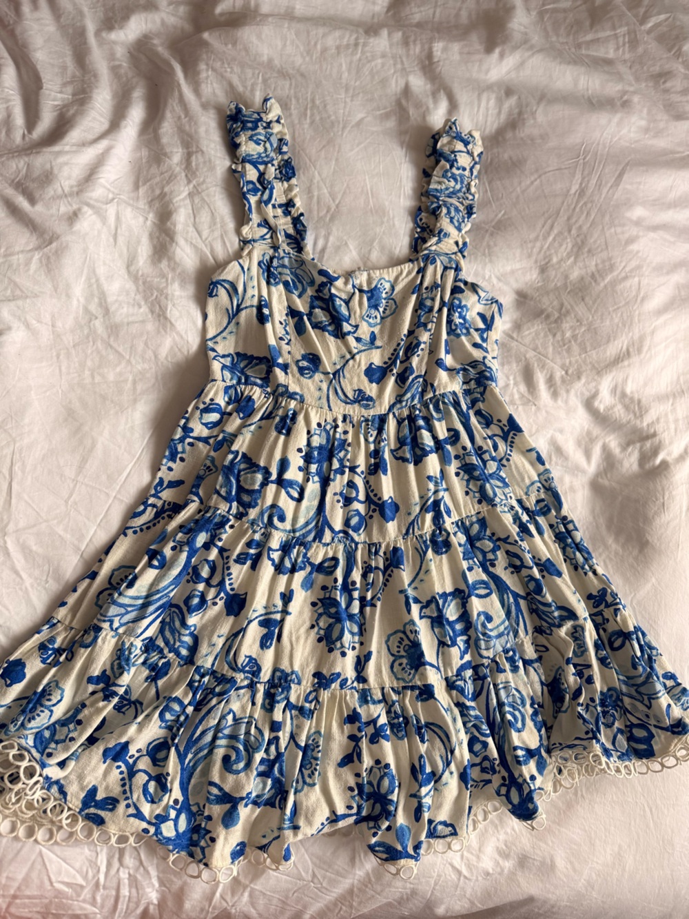 Aqua Blue and White Floral Dress
